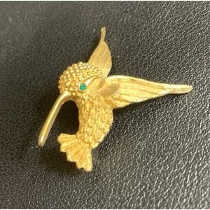 JJ Hummingbird Bird Brooch Pin Designer Signed Rhinestone Eye Vintage Jewelry